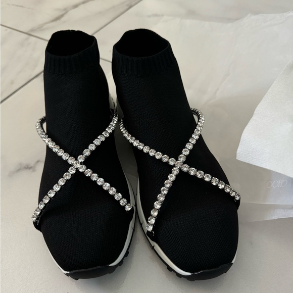 NEW Jimmy Choo black knit sock sneakers w Swarovski crystals - TORRI - EU38 US7 - Picture 7 of 13